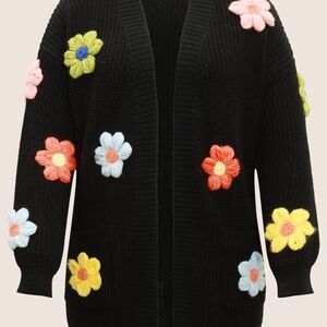 BloomChic Black Cardigan with Colorful Floral Accents